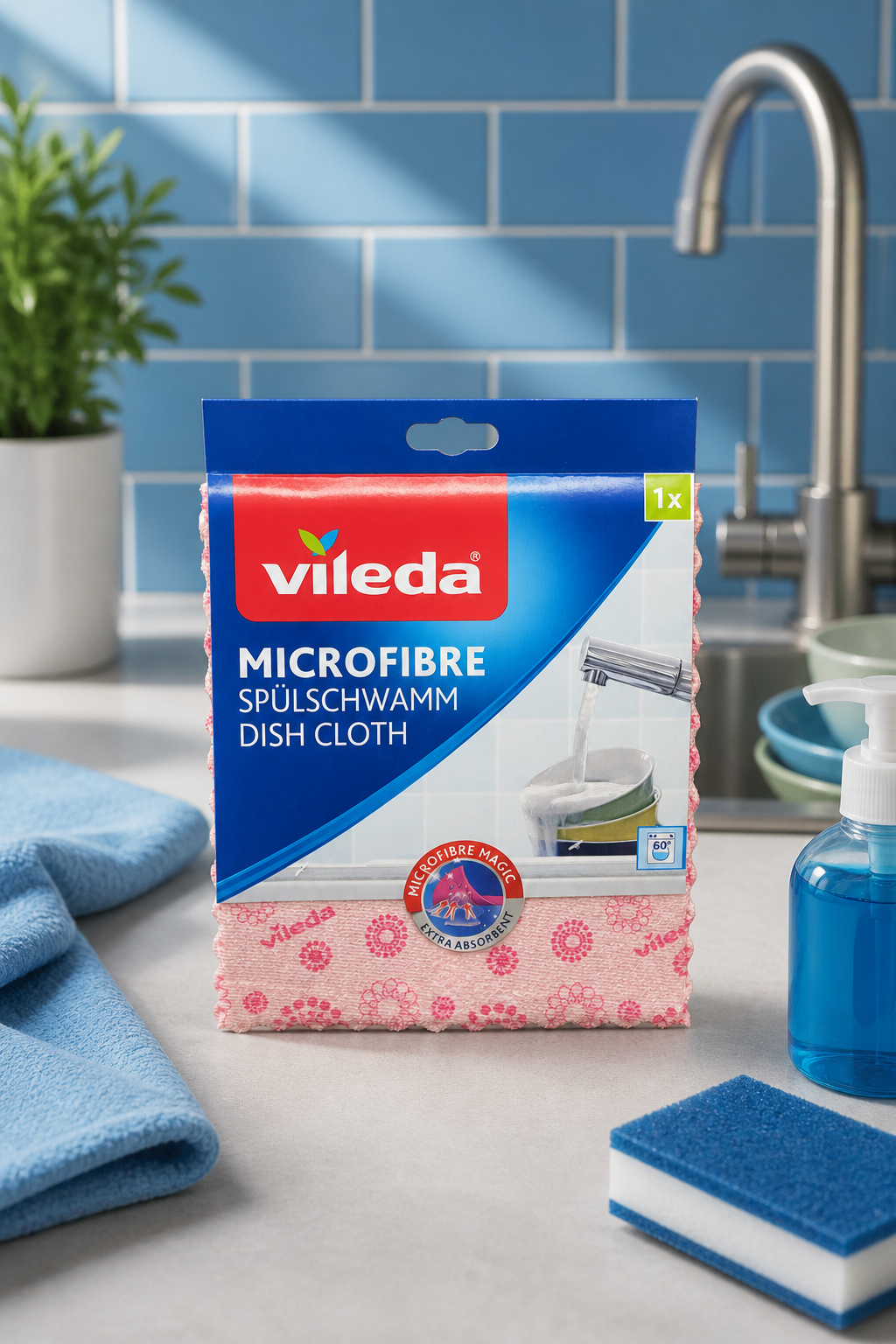 Vileda Spülschwamm Microfaser Extra Absorbent Microfibre Rosa