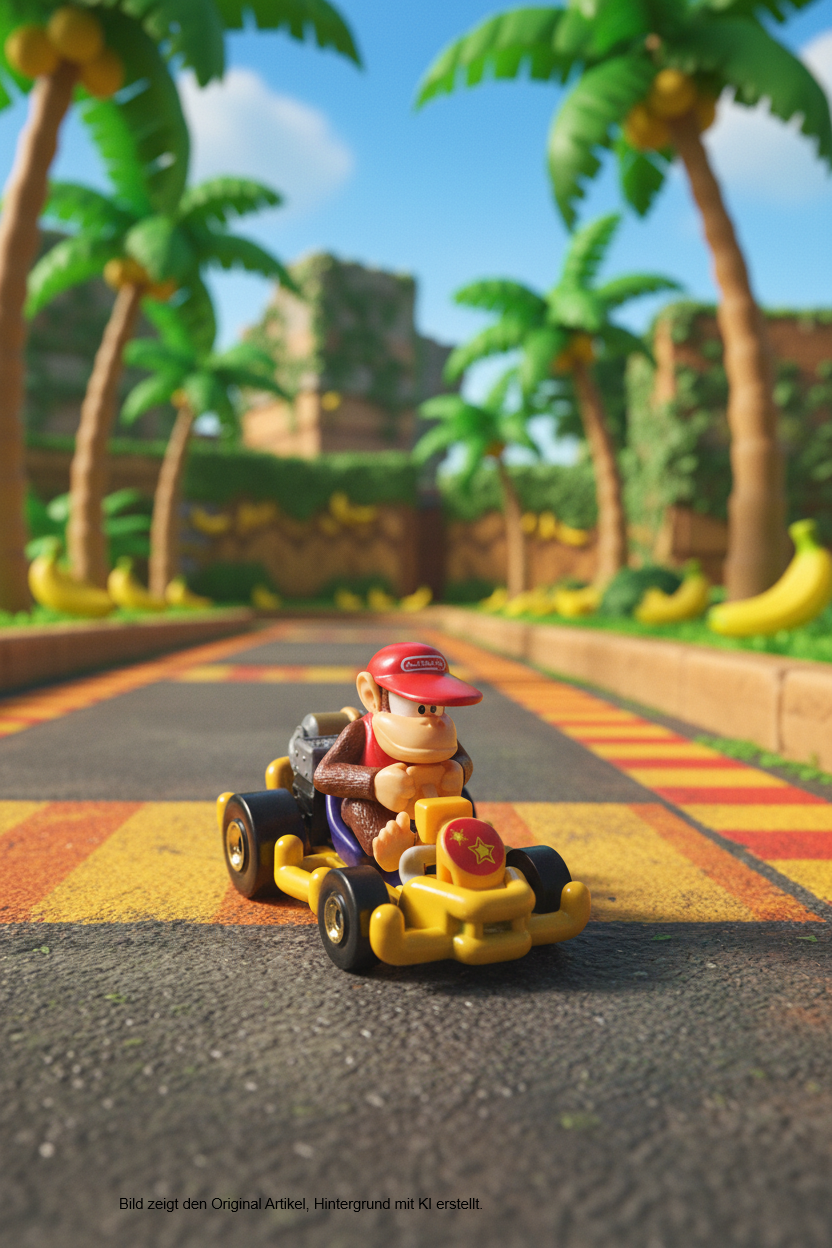Hot Wheels Mario Kart – Diddy Kong Kart 1186MJ Die-Cast Modellauto, gelbes Pipe Frame Kart mit Diddy Kong-Figur, Nintendo Mattel