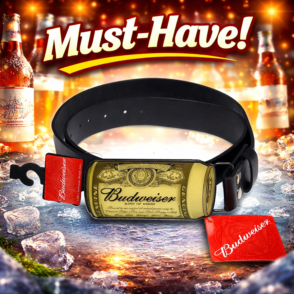Budweiser Gürtel Schwarz mit Bierdosen-Schnalle - Größe L - ca. 116,5 cm Unisex NEU
