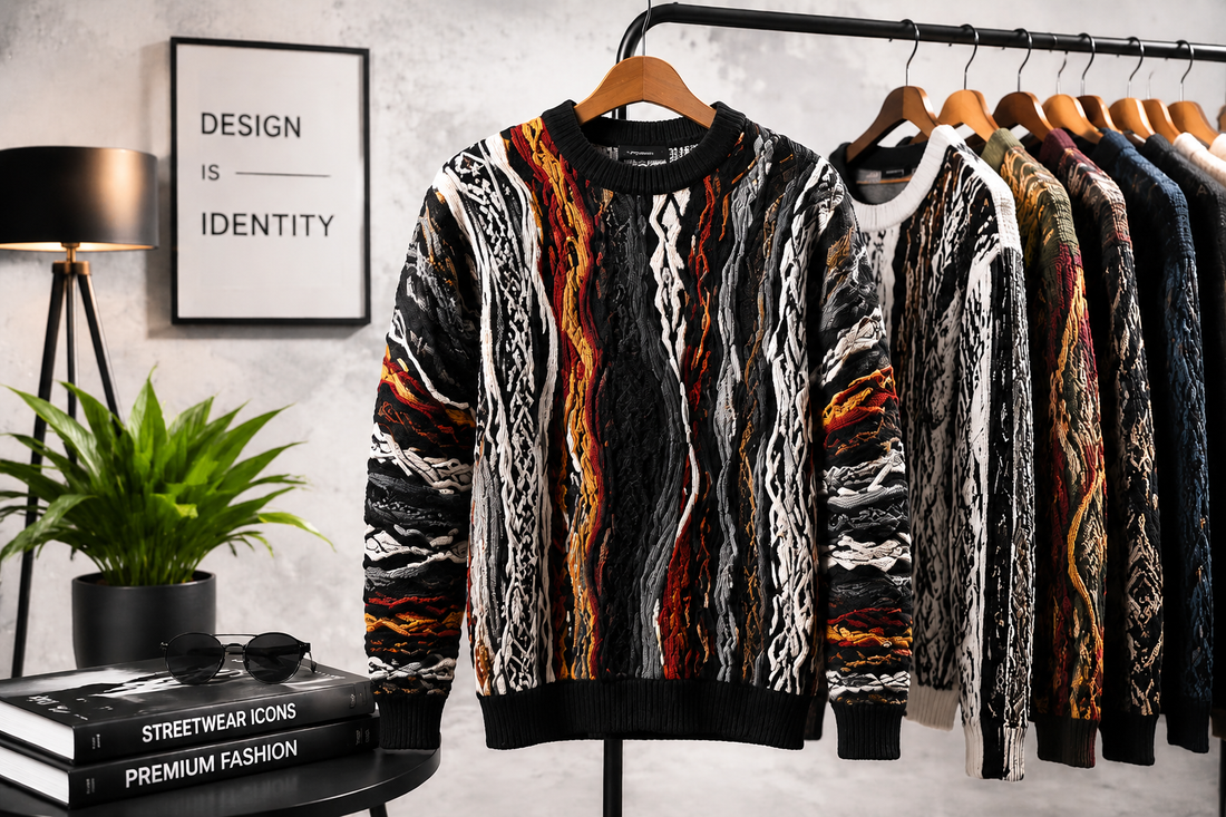Carlo Colucci Strickmode – auffälliges 3D-Design in kräftigen Farben, Premium Streetwear und Casualwear für Herren