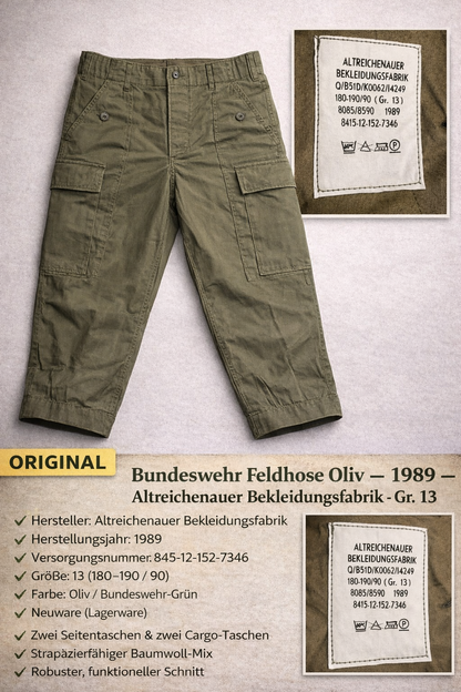 NEUWARE ORIGINAL 1989 BUNDESWEHR KNIEBUNDHOSE MOLESKIN 3/4 BW JÄGERHOSE Gr. 13
