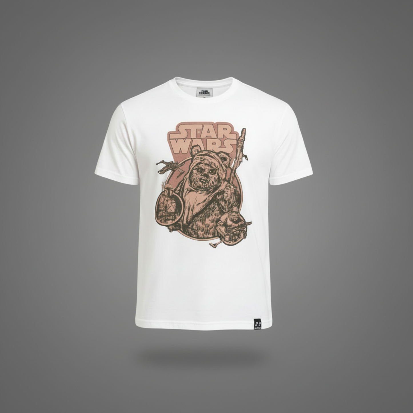 RE:COVERED x Star Wars Herren T-Shirt – Ewok Print, Weiß, 100% Baumwolle, Regular Fit, Kurzarm, Rundhals, Neu mit Etikett