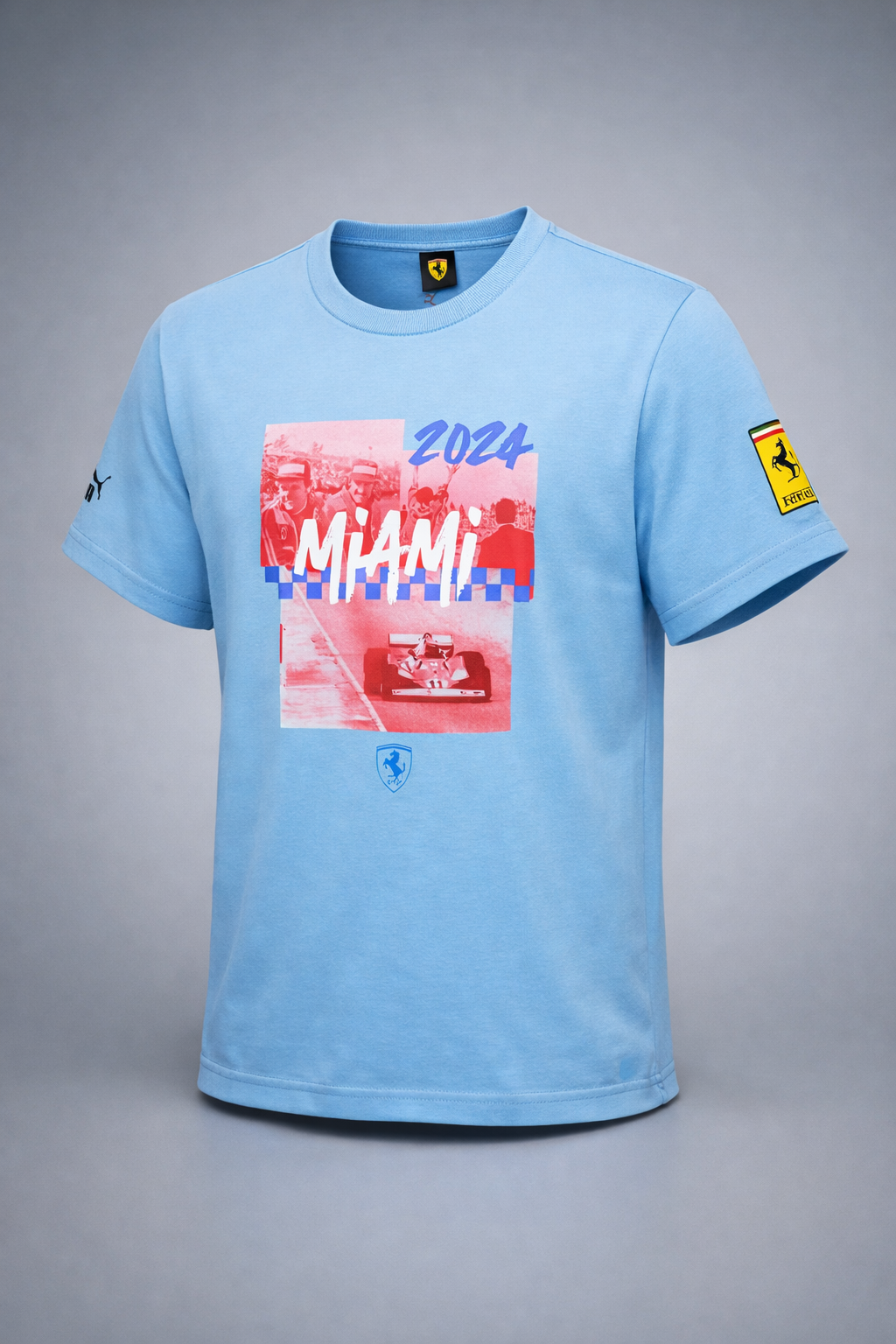 PUMA X Scuderia Ferrari Miami GP 2024 Race T-Shirt Herren Hellblau NEU OVP