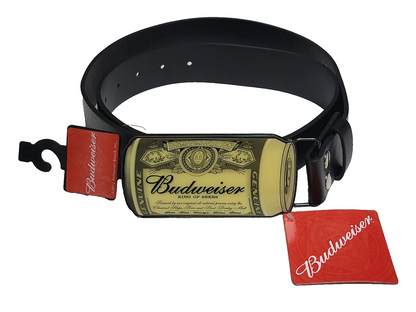 Budweiser Gürtel Schwarz mit Bierdosen-Schnalle - Größe L - ca. 116,5 cm Unisex NEU