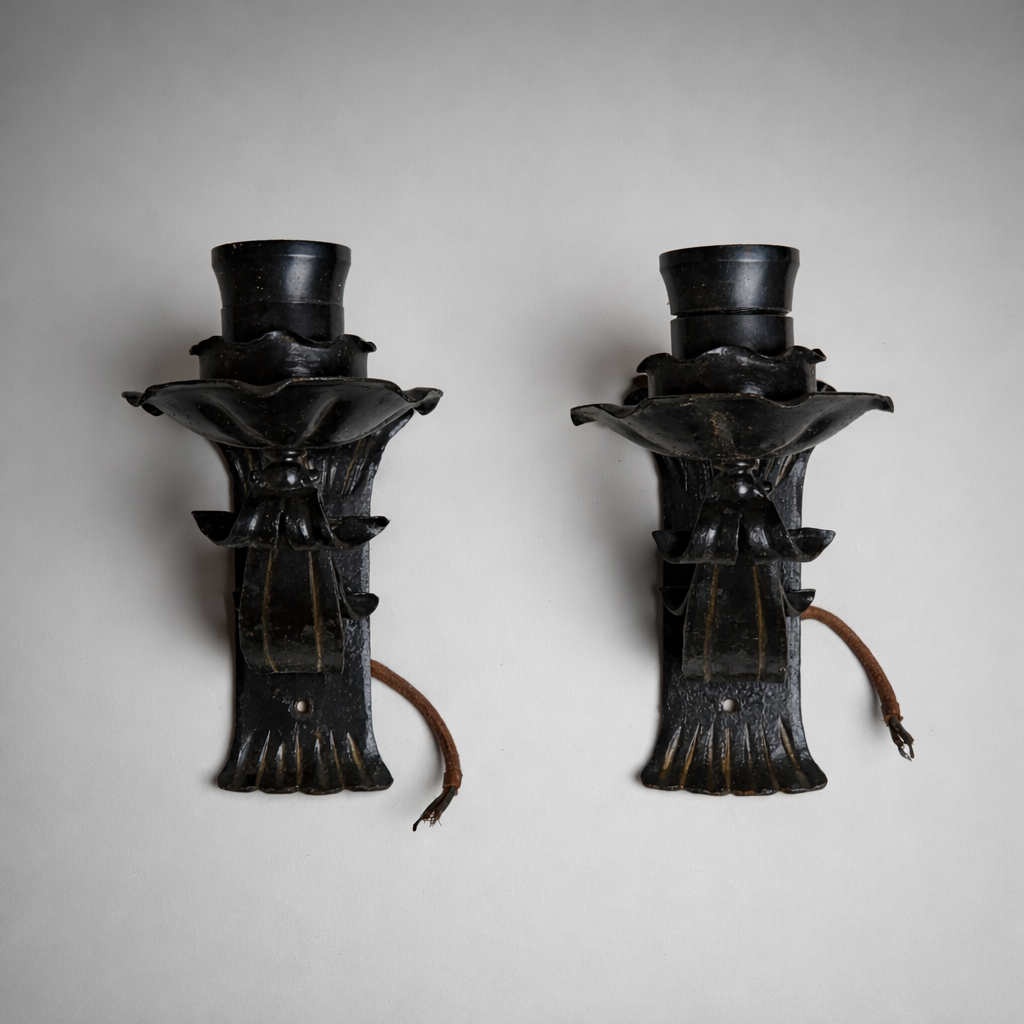 Vintage Wandleuchten 2er Set Kerzenleuchter Wandlampe 1930er 1940er Jahre Stahl Antik