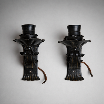 Vintage Wandleuchten 2er Set Kerzenleuchter Wandlampe 1930er 1940er Jahre Stahl Antik