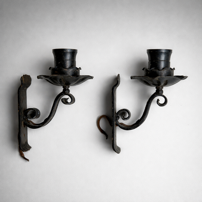 Vintage Wandleuchten 2er Set Kerzenleuchter Wandlampe 1930er 1940er Jahre Stahl Antik