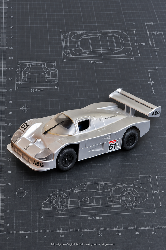 Carrera Exclusiv 20411 Mercedes Silberpfeil C9 Slotcar in Silber mit Startnummer 61 und AEG-Beschriftung, Maßstab 1:24
