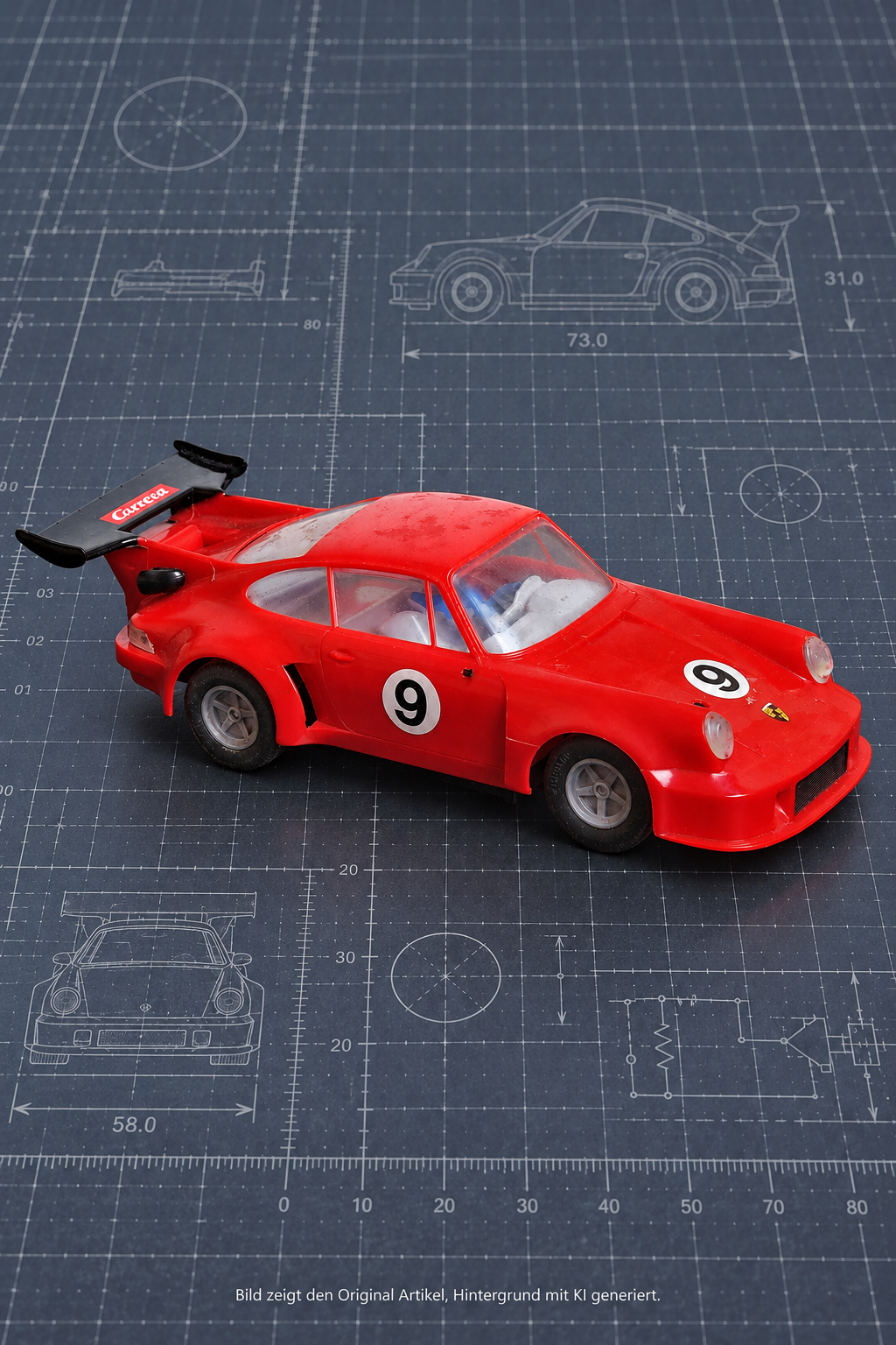 Carrera Exclusiv Porsche 911 RSR Turbo Slotcar 20408 in Rot mit Startnummer 9, Maßstab 1:24