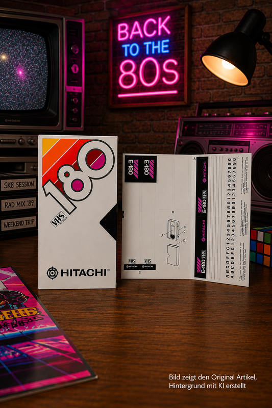 Hitachi E-180 Super Colour VHS Videokassette von 1981 – neu und unbespielt, Vintage NOS (New Old Stock)