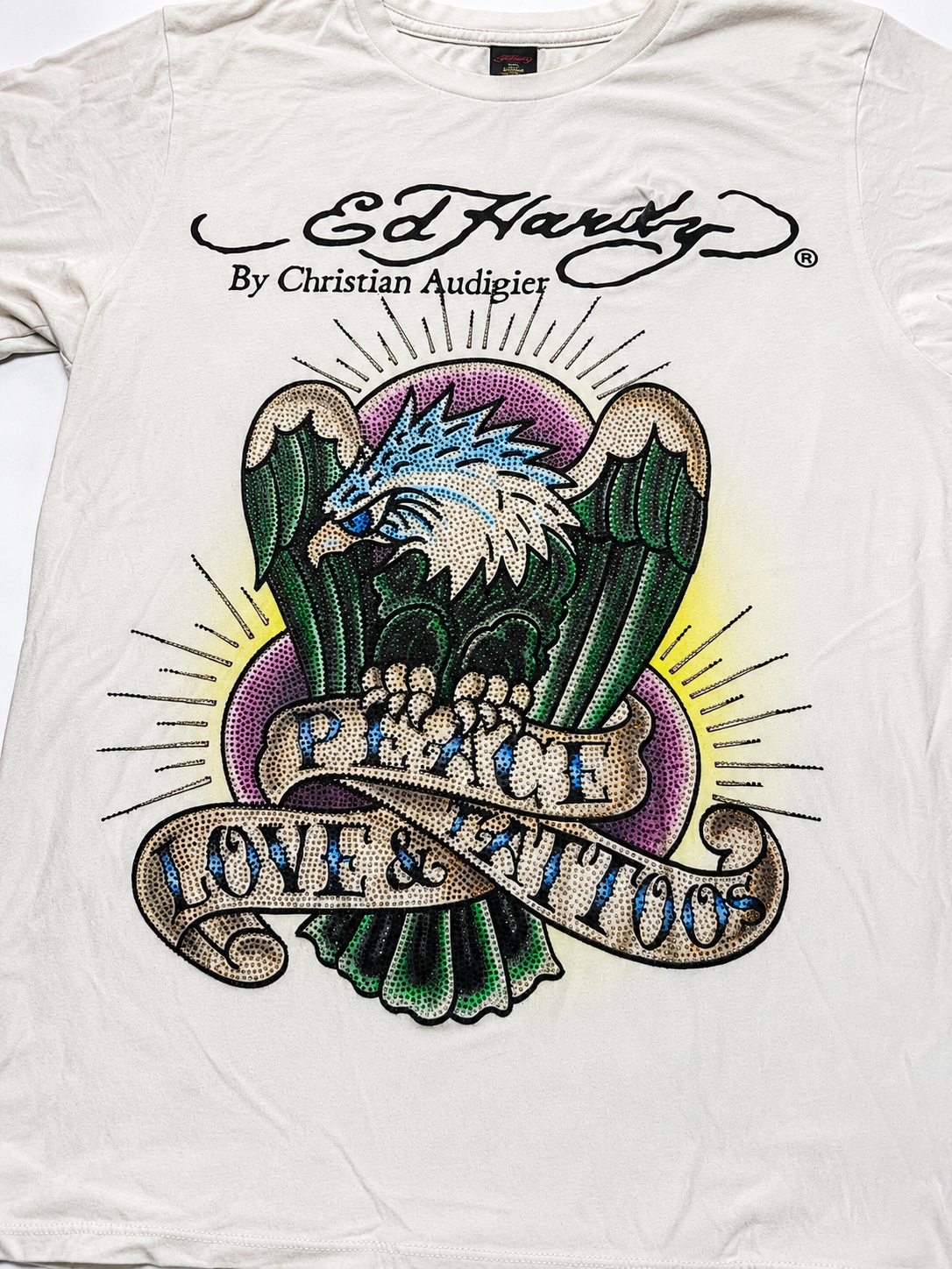 Vintage Ed Hardy T-Shirt Rhinestone Y2K Christian Audigier Tattoo Eagle