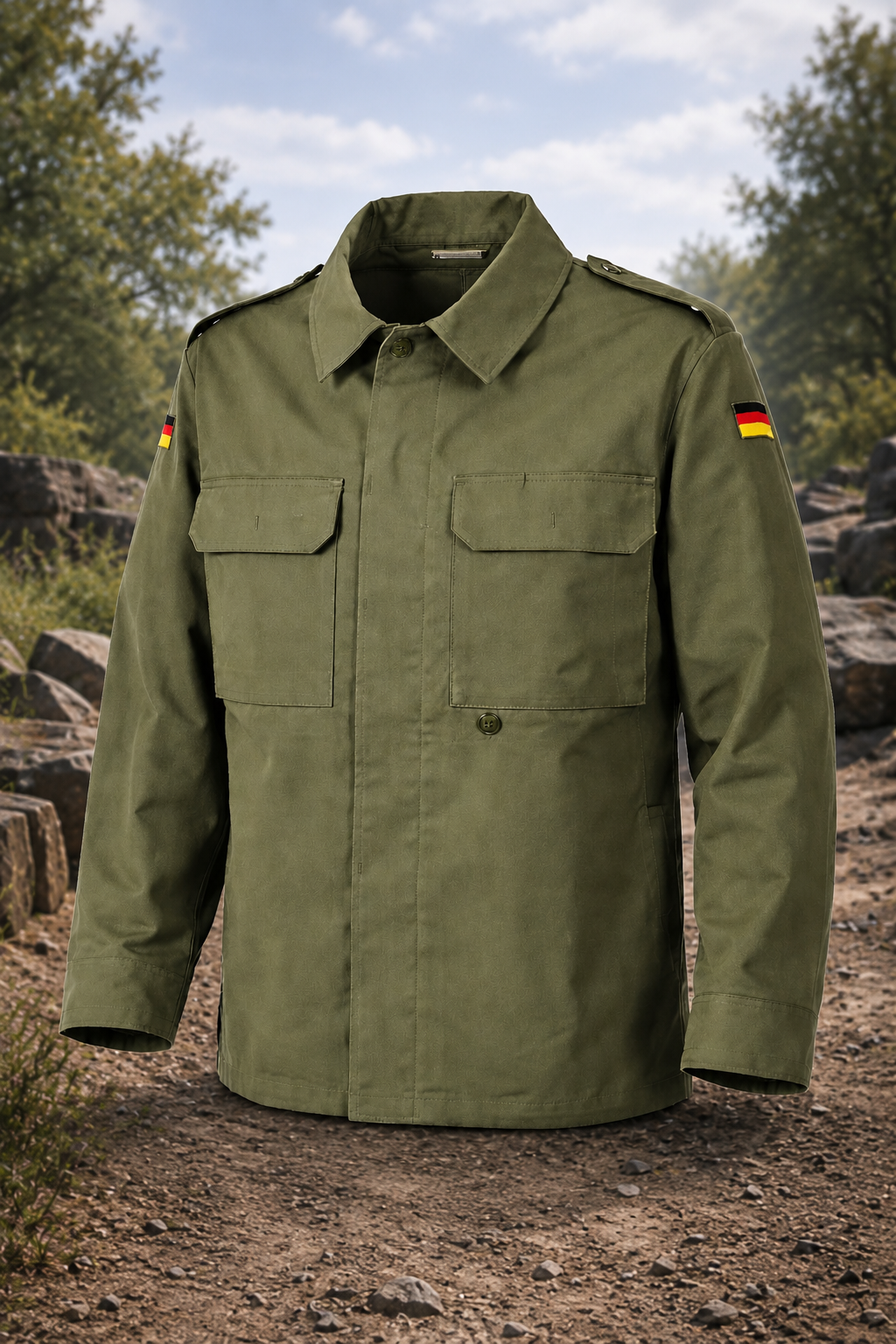 Original Bundeswehr Moleskin Feldjacke Oliv, Gr. 3, Neuware Lagerbestand, 1980er Jahre, schwerer Baumwoll-Moleskin

