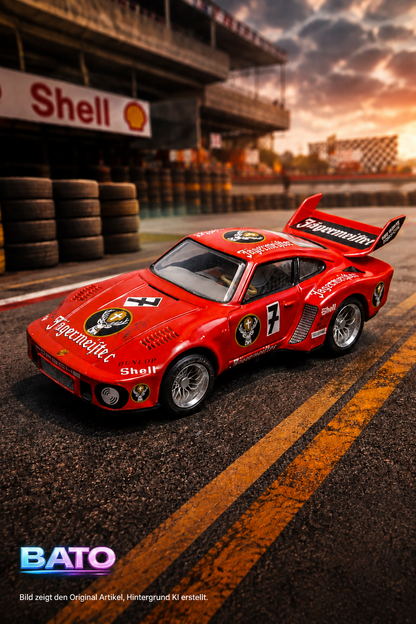 Taiyo Jägermeister Porsche Rennwagen Blechspielzeug Vintage – rotes RC-Modell Nr. 7 auf Rennstrecke