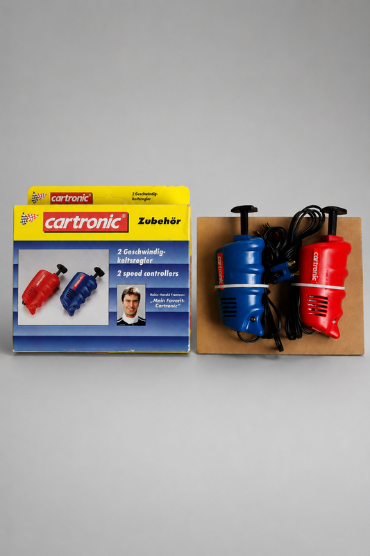 Cartronic 2 Geschwindigkeitsregler Slotcar Zubehör – blauer und roter Speed Controller mit Originalverpackung