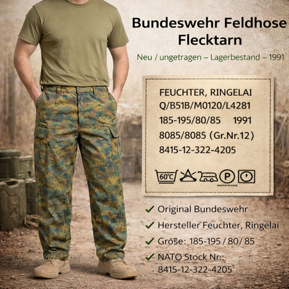 Original Bundeswehr Tarn Neuware BW Feldhose Flecktarn Feuchter Gr. 12 neu
