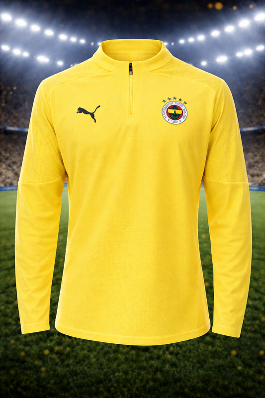PUMA Fenerbahce Istanbul 1/4 Zip Trainingsshirt Herren Gelb Gr. M – Frontansicht, DryCELL, neu mit Etikett