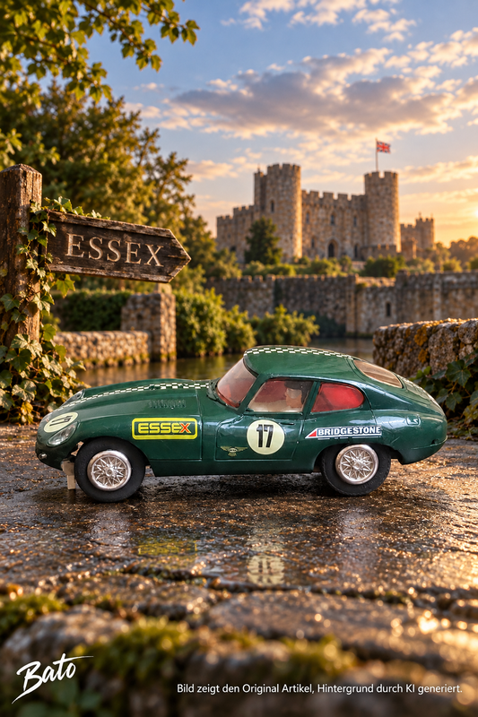 Stabo A33 Jaguar E-Type Essex Slotcar Maßstab 1:32, Rennversion mit Startnummer 17, Vintage Autorennbahnmodell 1967-1969