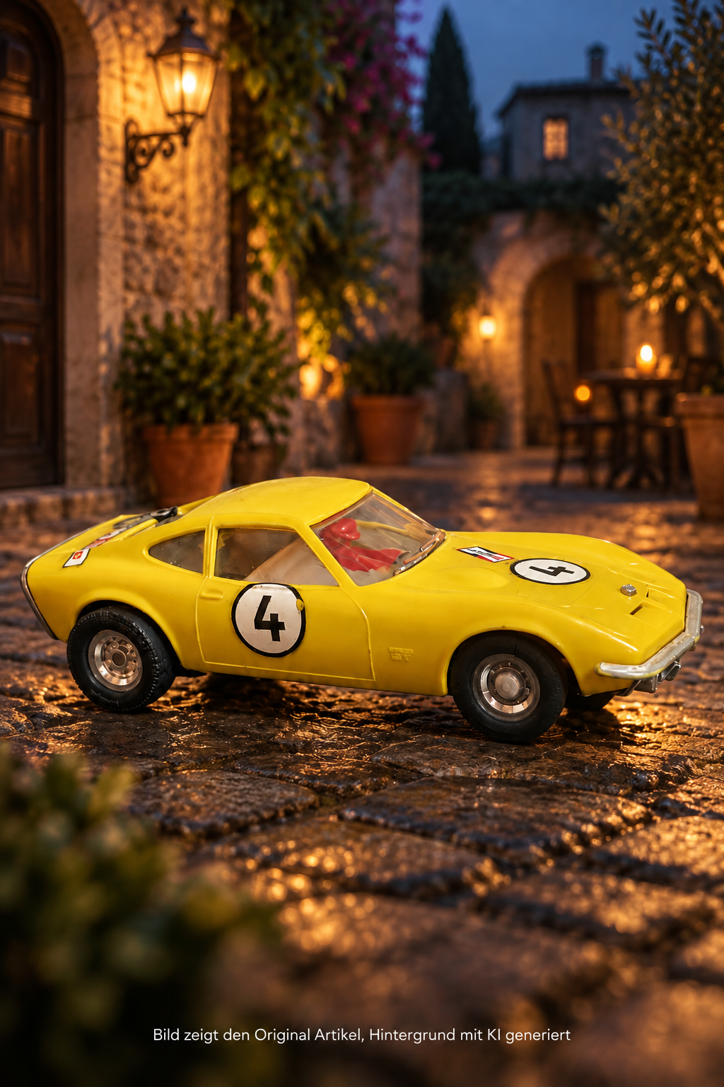 AMA Opel GT Slotcar Maßstab 1:32, gelbe Rennsport-Ausführung mit Startnummer 4, Vintage Autorennbahnmodel