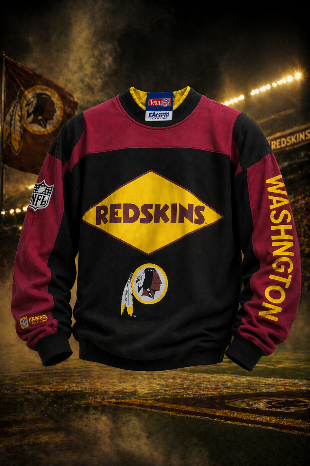 Vintage NFL Washington Redskins Sweatshirt 90er – Neu mit Etikett (NOS), Campri Teamline, Colorblock-Design