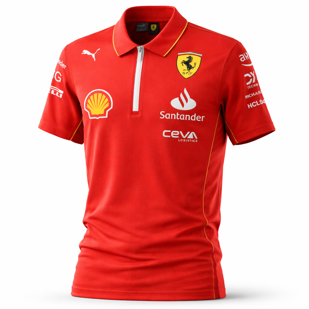PUMA Scuderia Ferrari F1 Polo Shirt mit Reißverschluss Rot Gr. XL Neu Baumwolle