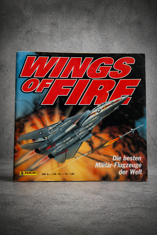Panini Sammelalbum Wings of Fire – Militär Flugzeuge, fast komplett, nur 10 Sticker fehlen, gebrauchter Zustand