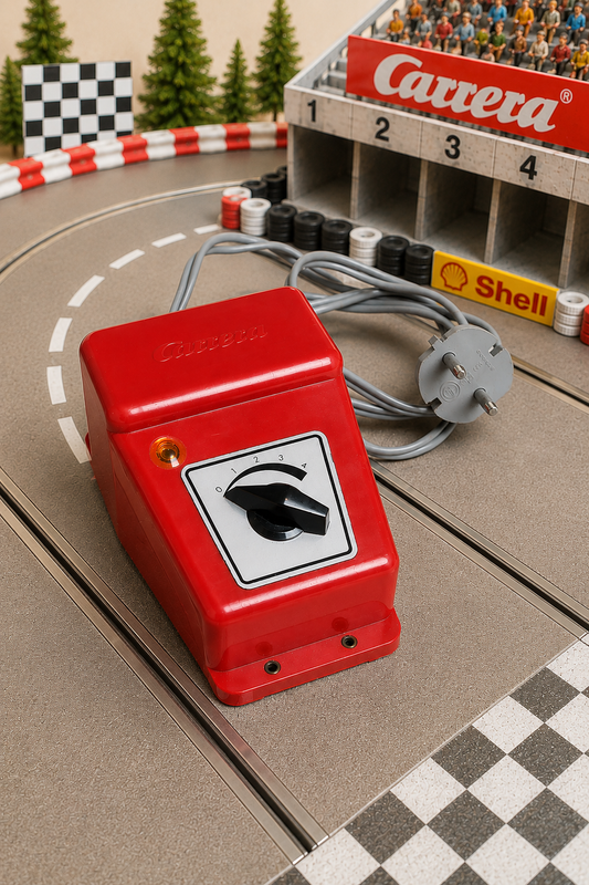 Carrera Transformator 710 rot – Original Vintage Netzteil für Carrera Universal 132 Autorennbahn, 3-stufig regelbar, mit Netzstecker und Anschlusskabel, gebrauchter Zustand