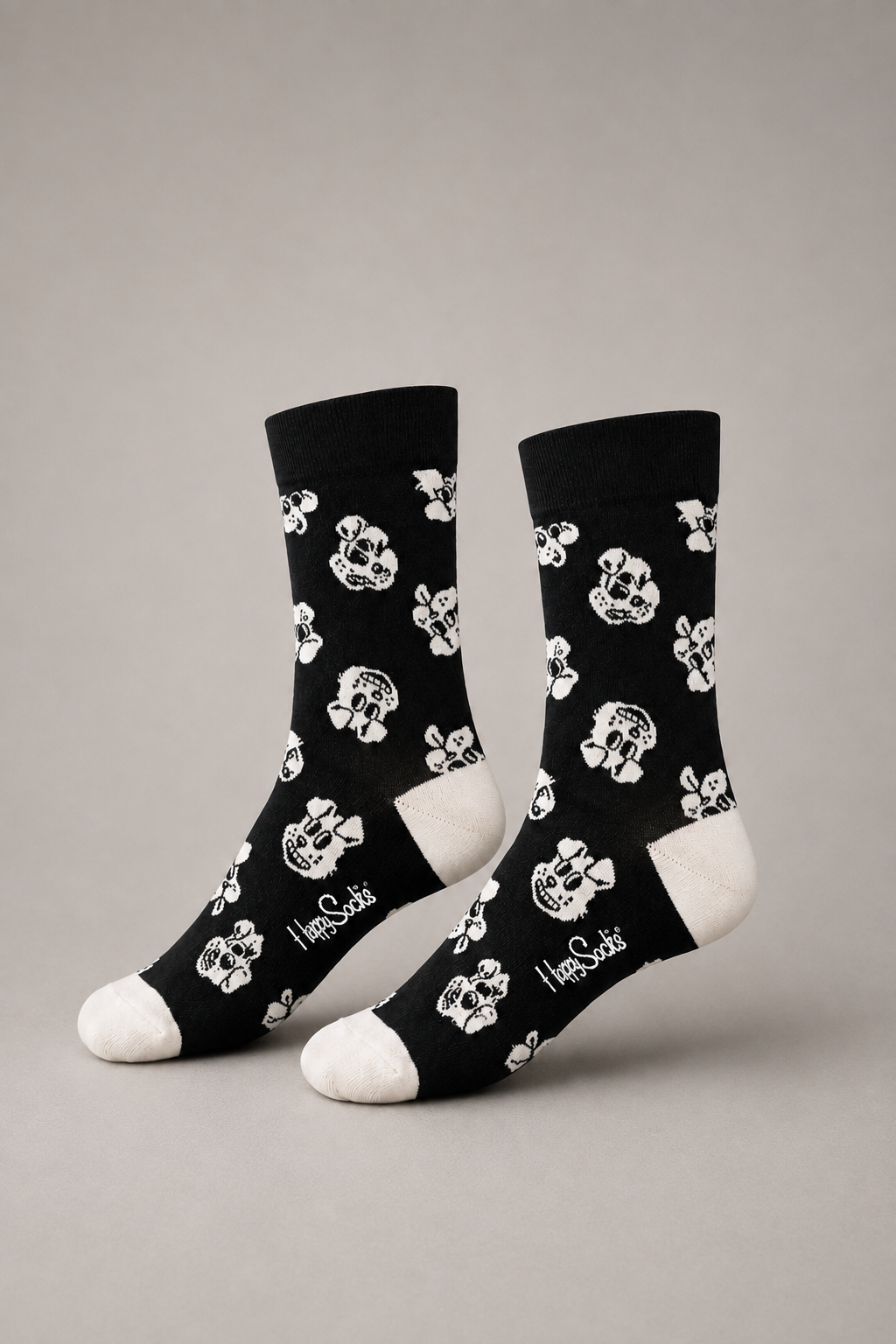 Happy Socks Unisex Socken schwarz mit weißem Totenkopf-Motiv, Größe 41–46
