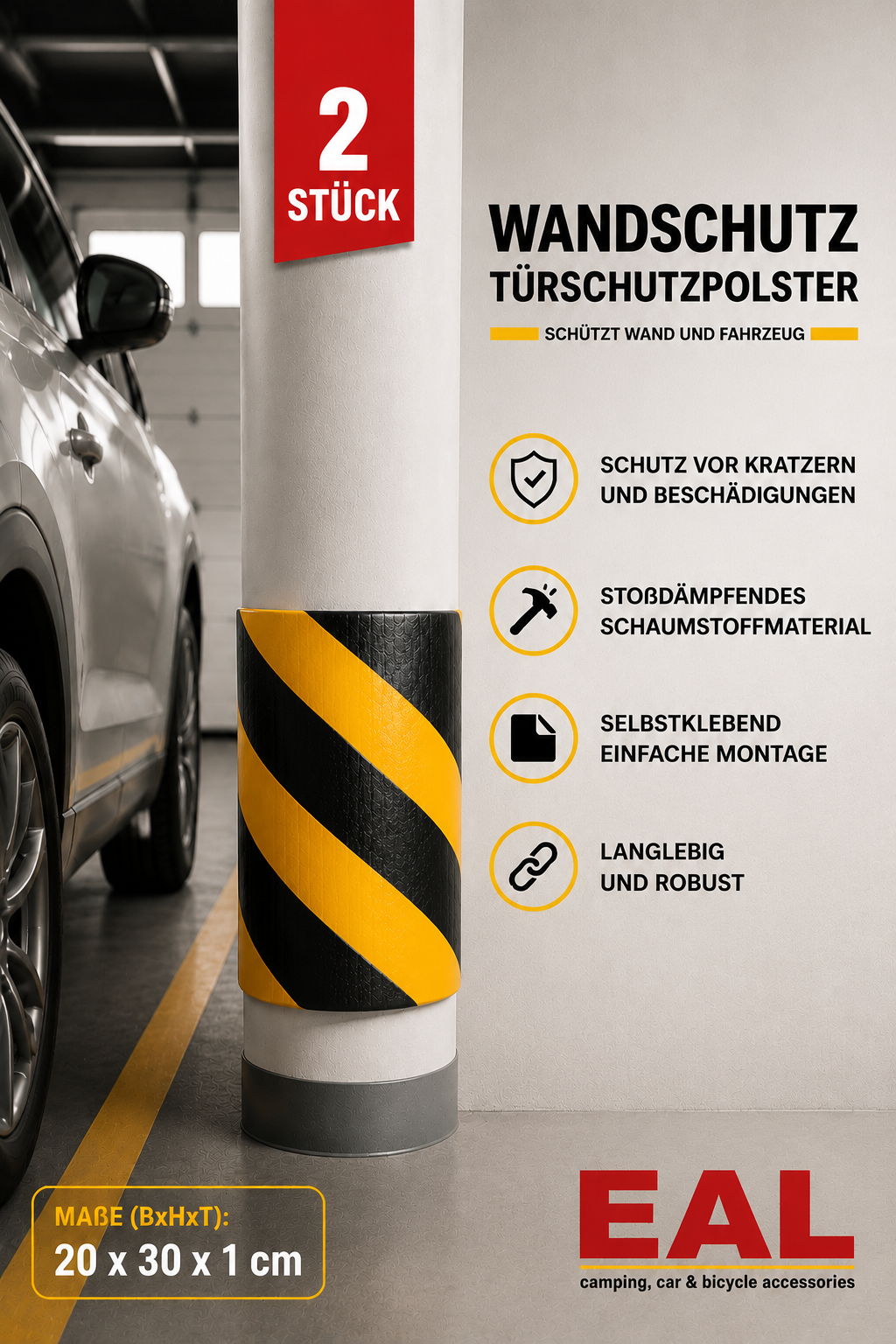 EAL Wandschutz Türschutzpolster gelb-schwarz 20x30x1 cm