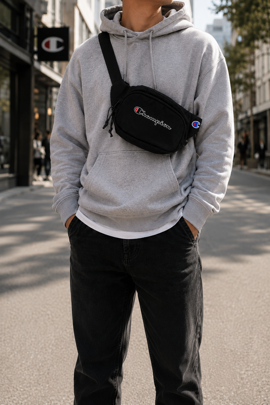 Champion Bauchtasche Damen Herren – Gürteltasche Waistpack schwarz, 1L Volumen, verstellbarer Tragegurt
