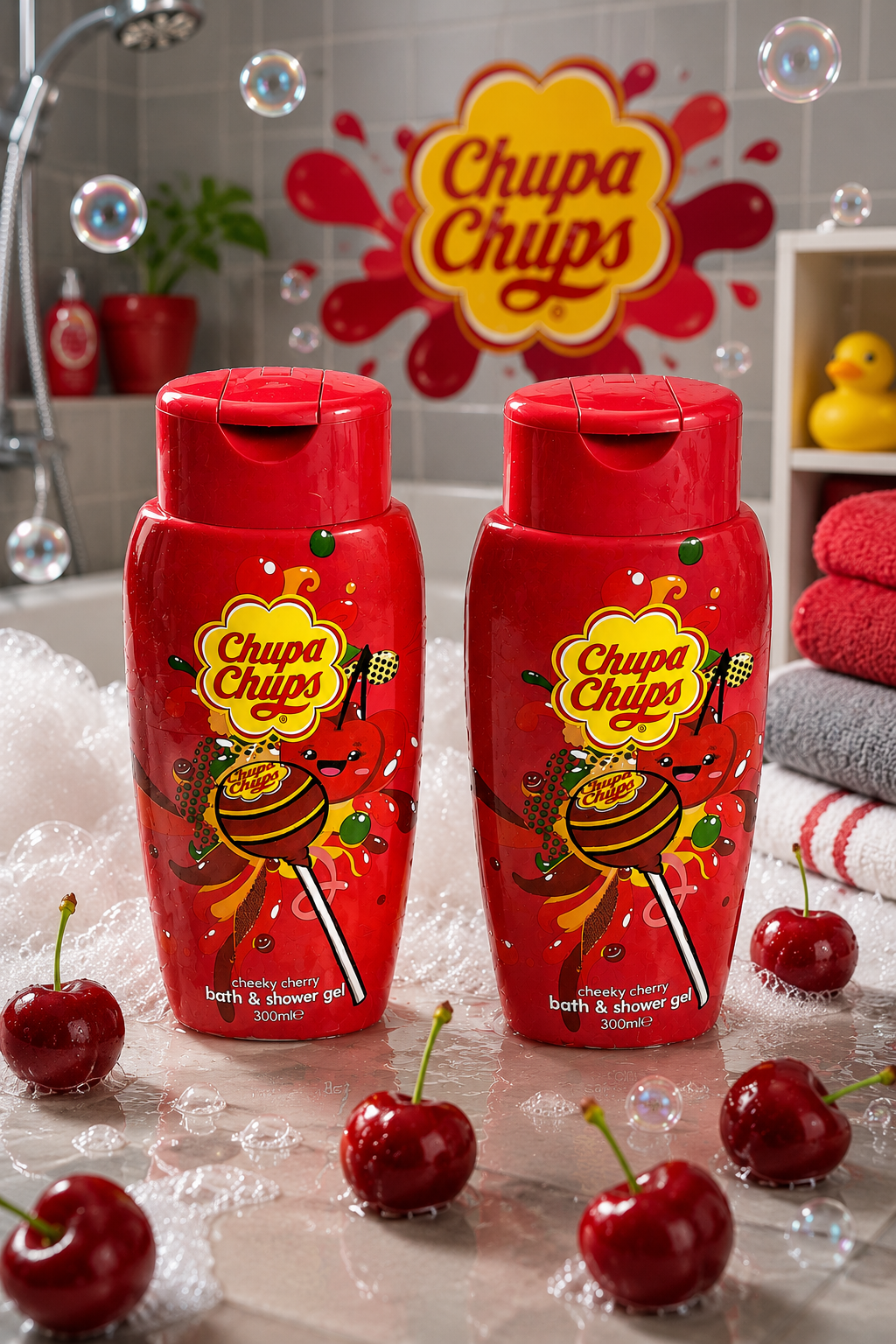 Chupa Chups Bad- & Duschgel Kirsche – 2 x 300 ml Flaschen 