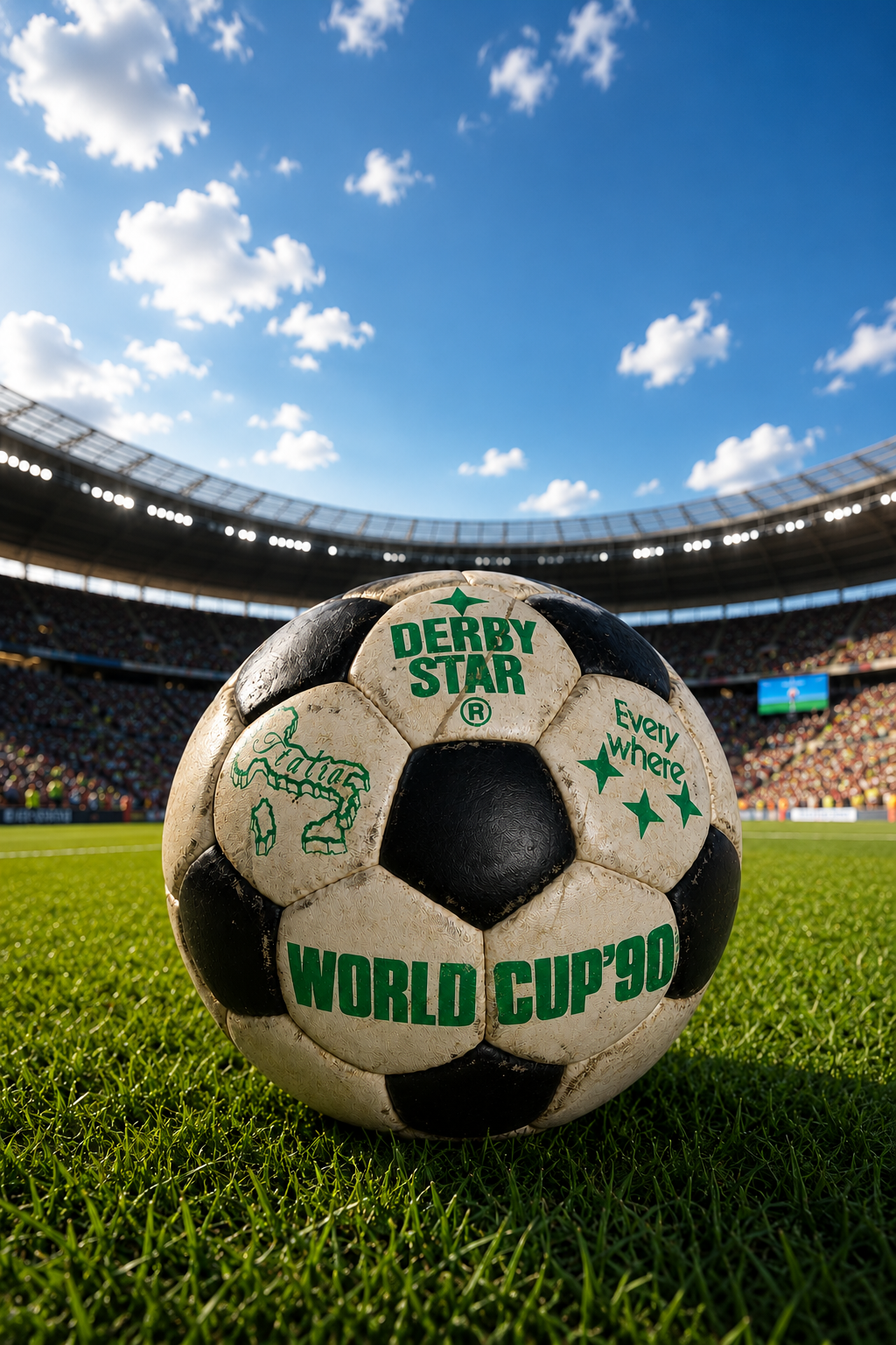 Derby Star World Cup 90 Vintage Fußball – Sammlerball zur WM Italia 1990, gebraucht im Originalzustand