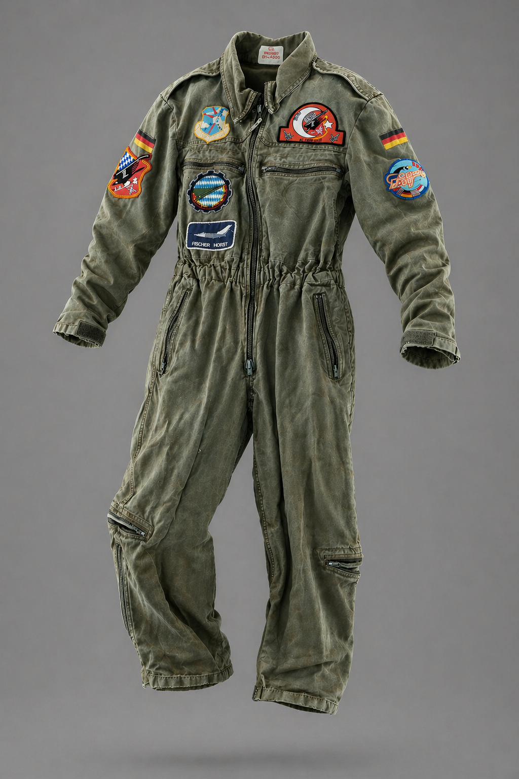 Bundeswehr Fliegeroverall oliv, Baujahr 1988, mit original Patches – Namenspatch , Goose Bay, Deutschlandflagge – 100% Baumwolle, gebraucht