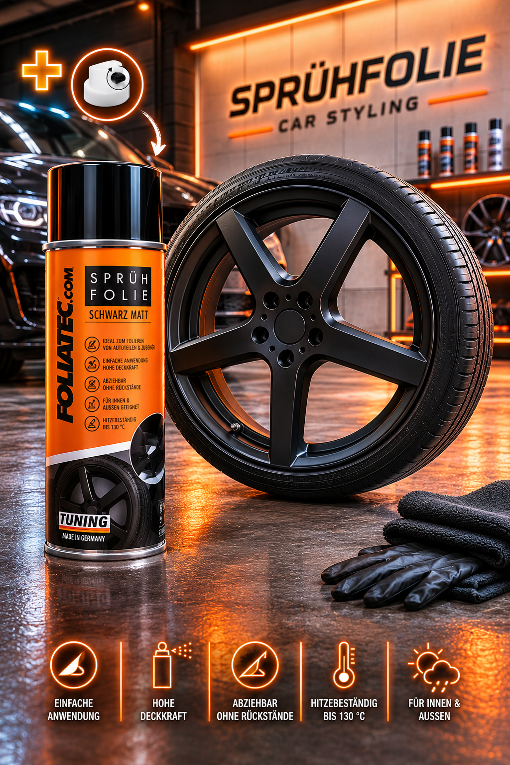Foliatec Sprühfolie schwarz matt 400ml – abziehbare Flüssig-Gummi-Sprühfolie für KFZ, Hobby, Haus und Garten