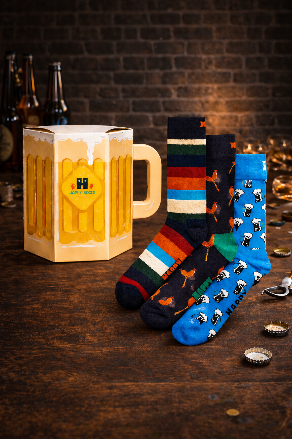 Happy Socks Beer Edition – 3 Paar bunte Baumwoll-Socken in Bierkrug-Geschenkbox, Größe 41–46