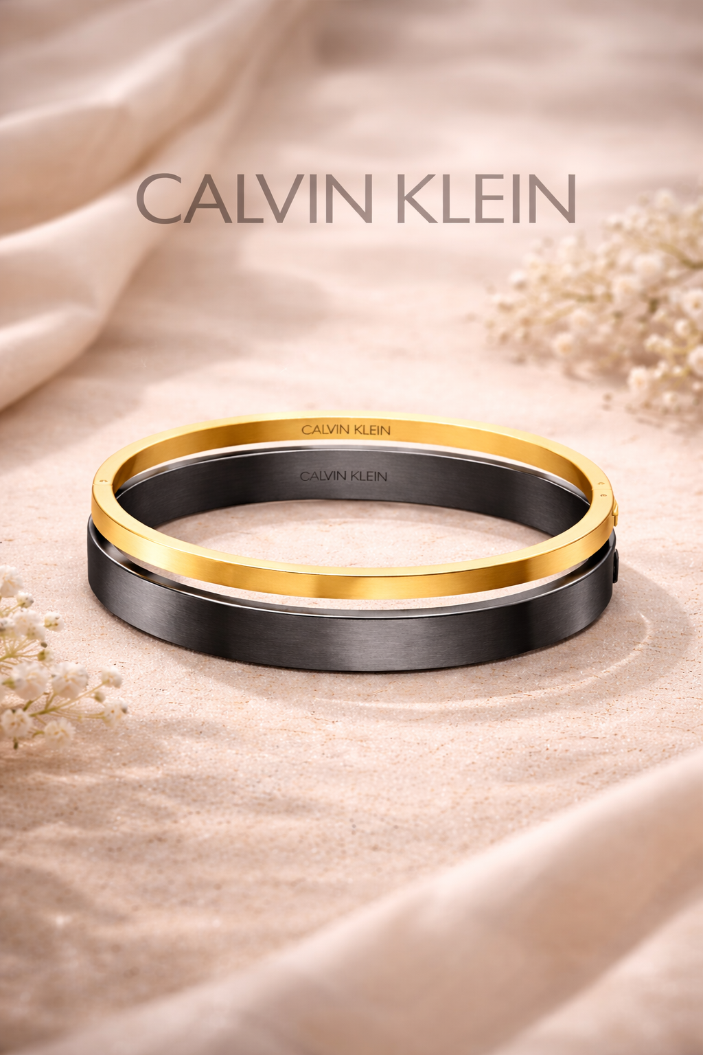 Calvin Klein Damen Armreif-Set Edelstahl Zweiton Dunkelgrau Gold – Detailansicht