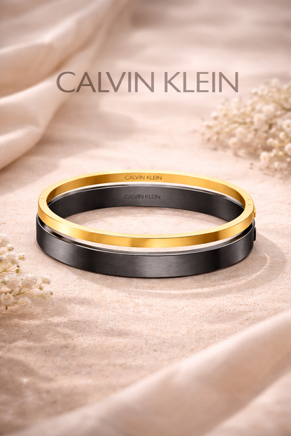 Calvin Klein Damen Armreif-Set Edelstahl Zweiton Dunkelgrau Gold – Detailansicht
