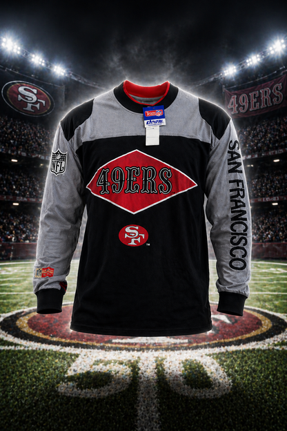 NFL San Francisco 49ers Longsleeve Shirt von Campri Teamline – Vintage Lagerware, neu mit Etikett, Größe US L (EU XL), 100% Baumwolle, schwarz/grau/rot