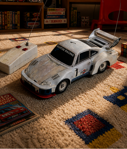 Asahi Porsche 935 Turbo Martini Racing – Vintage RC-Auto mit 2-Kanal Funkfernsteuerung, ca. 28 cm, gebraucht