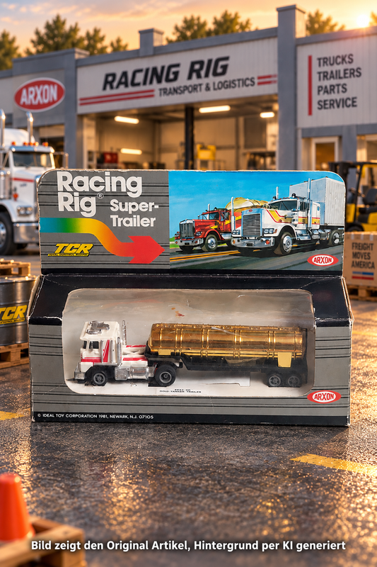 TCR Racing Rig Gold Tanker Super-Trailer 4683-9D von ARXON / Ideal 1981 – weiß-rote Zugmaschine mit goldenem Tankauflieger in Originalverpackung