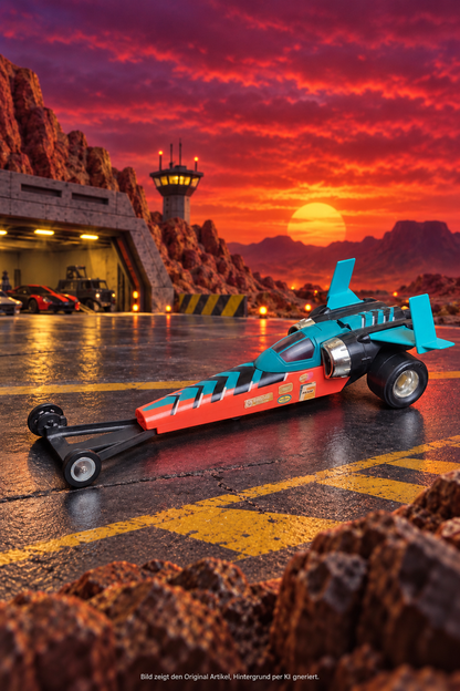 Kenner M.A.S.K. Afterburner Split Seconds 1987 – futuristischer Dragster in Rot, Türkis und Schwarz mit Flügeln und Motorsport-Aufklebern