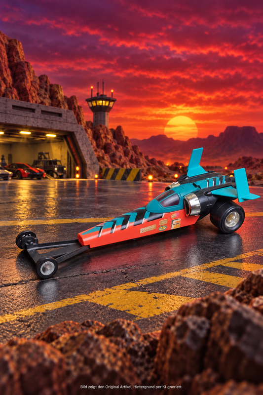 Kenner M.A.S.K. Afterburner Split Seconds 1987 – futuristischer Dragster in Rot, Türkis und Schwarz mit Flügeln und Motorsport-Aufklebern
