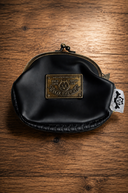 Felix the Cat Vintage Geldbörse 1989 – schwarze Retro-Börse mit Metall-Bügelverschluss und geprägtem Felix the Cat Emblem