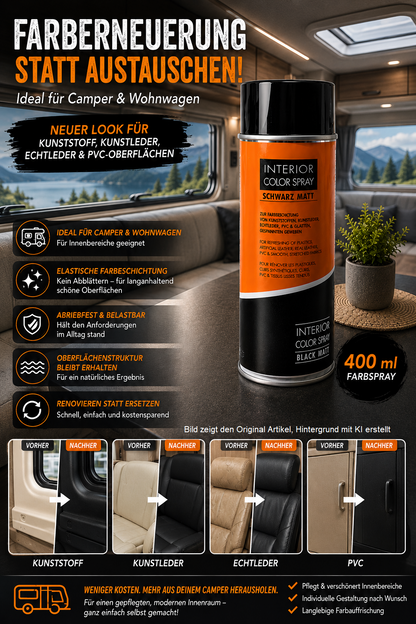 Wohnmobil Camper Farbspray Schwarz Matt Kunststoff Kunstleder Leder PVC 400ml