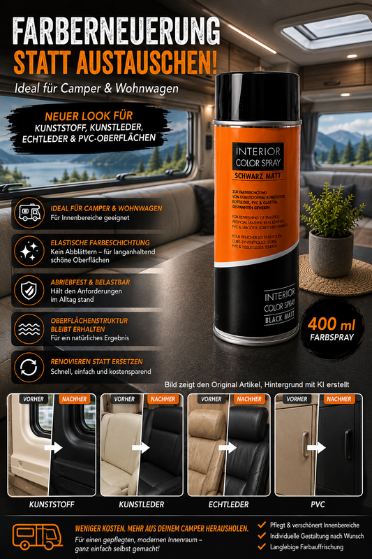 Wohnmobil Camper Farbspray Schwarz Matt Kunststoff Kunstleder Leder PVC 400ml