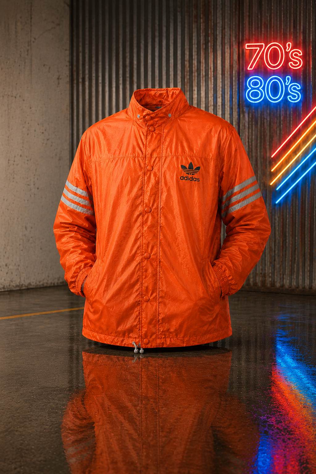 Real Vintage adidas Regenjacke 70er 80er Orange Trefoil Windbreaker Jacke Retro