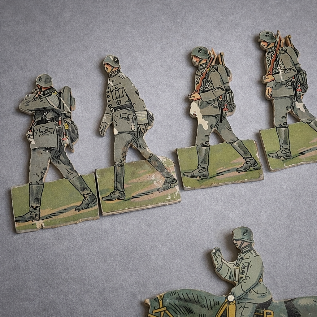 24 Stück Antike Soldaten Flachfiguren Sperrholz WW1 um 1915 ca. 10cm Konvolut