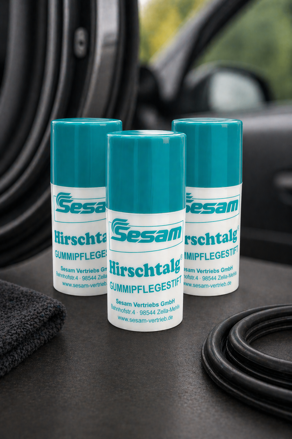 Hirschtalg Gummipflegestift von Sesam, 3 x 25 ml – zur Pflege und Konservierung von Gummidichtungen an Auto, Fenster, Tür und Kühlgeräten"