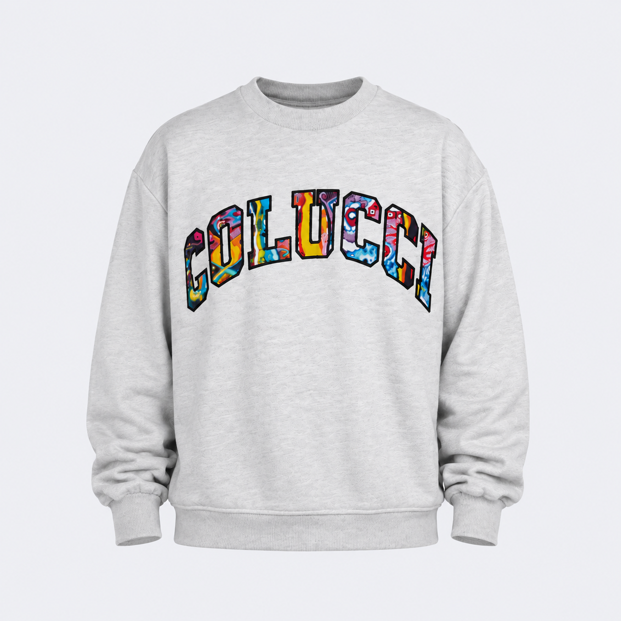 Carlo Colucci Herren Sweatshirt Pullover Grau Buntes Logo Multicolor Print NEU