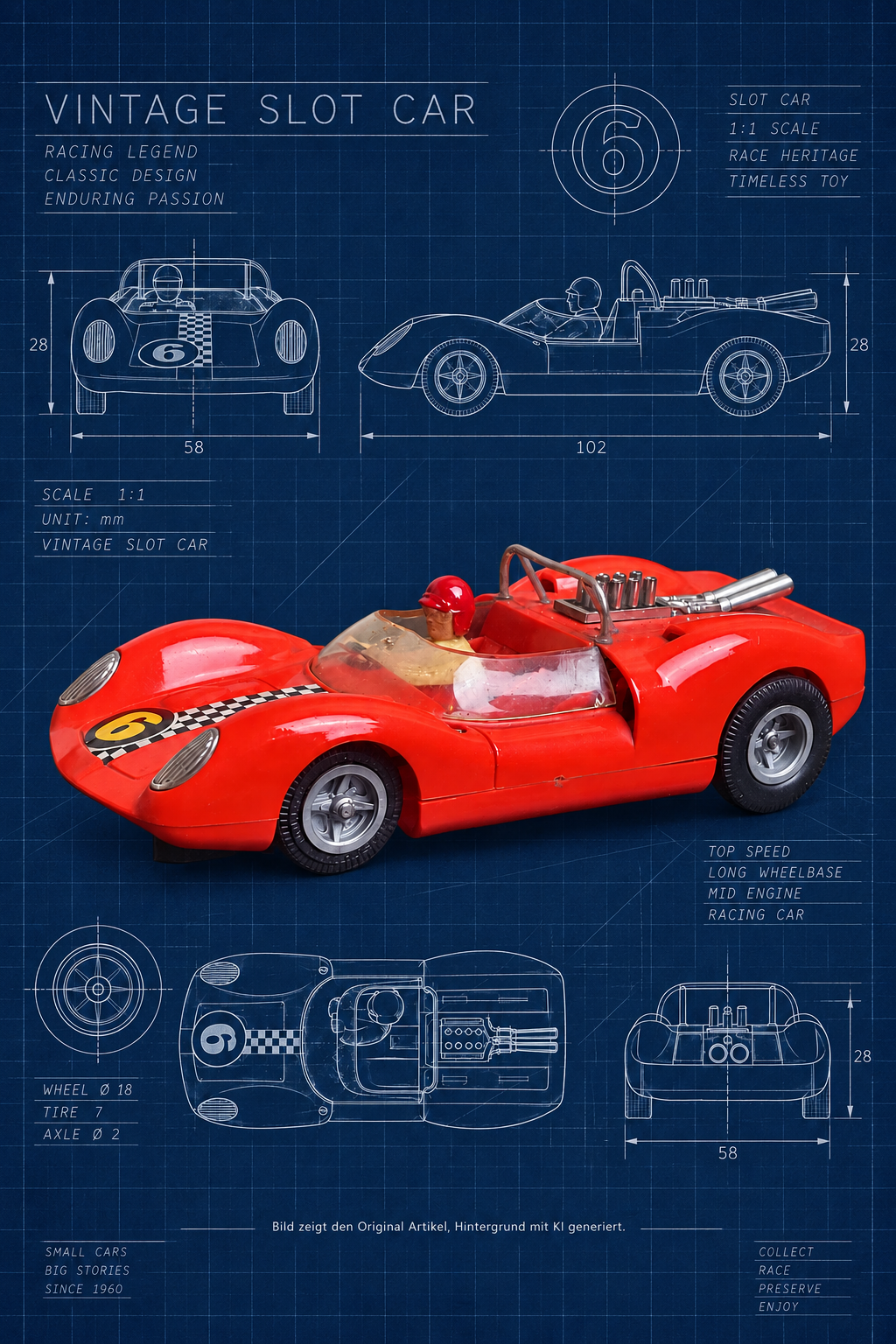 Fleischmann Auto Rallye Slotcar 3210 Lotus Ford 40 mit Startnummer 6 in Rot-Orange, Maßstab 1:32