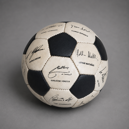 Vintage DFB Fußball Echtleder WM Mexiko 1986 Deutschland Faksimile Autogramme